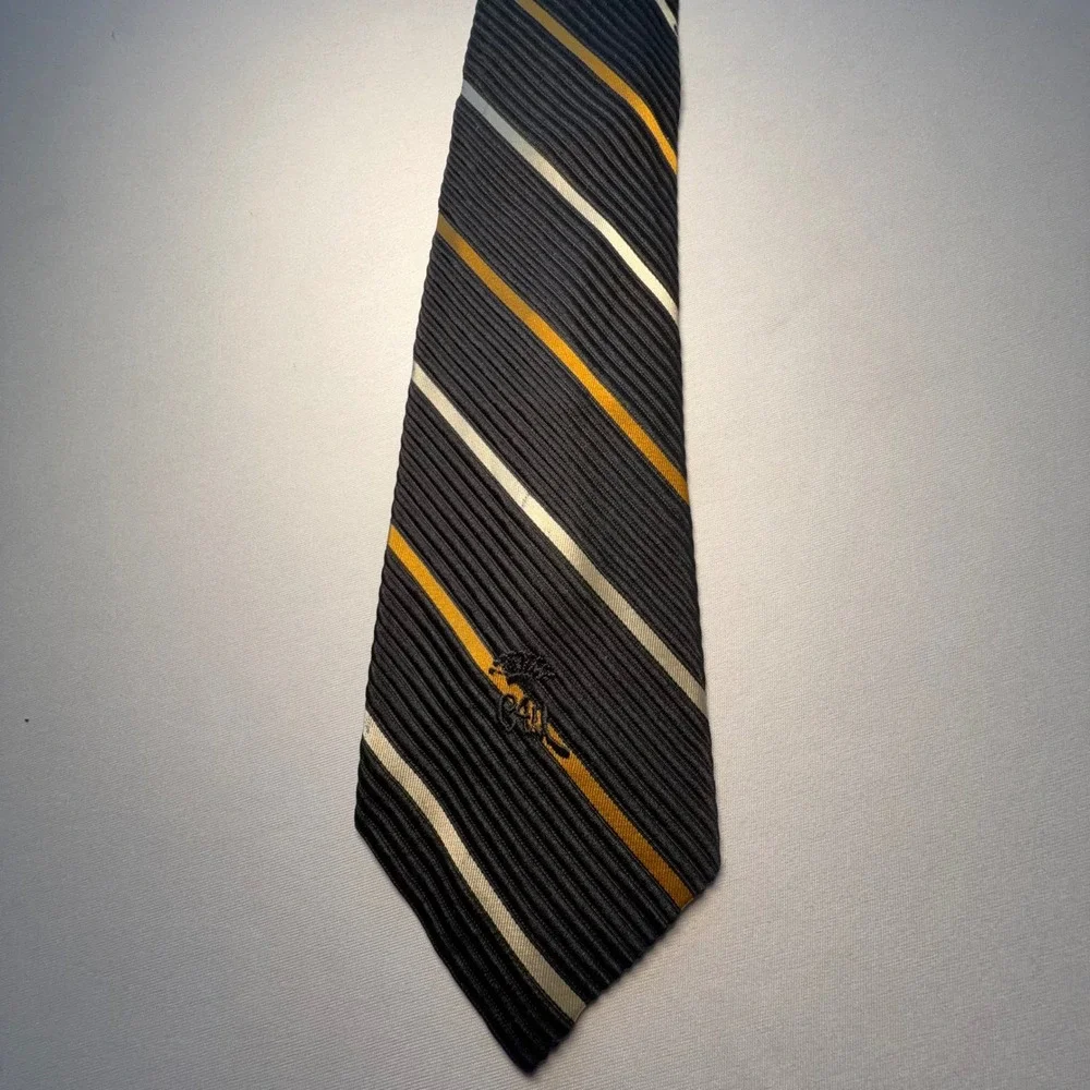 Countess Mara Necktie Mens OS Black Gold Silver Ribbed Silk Striped Preppy Ivy‎